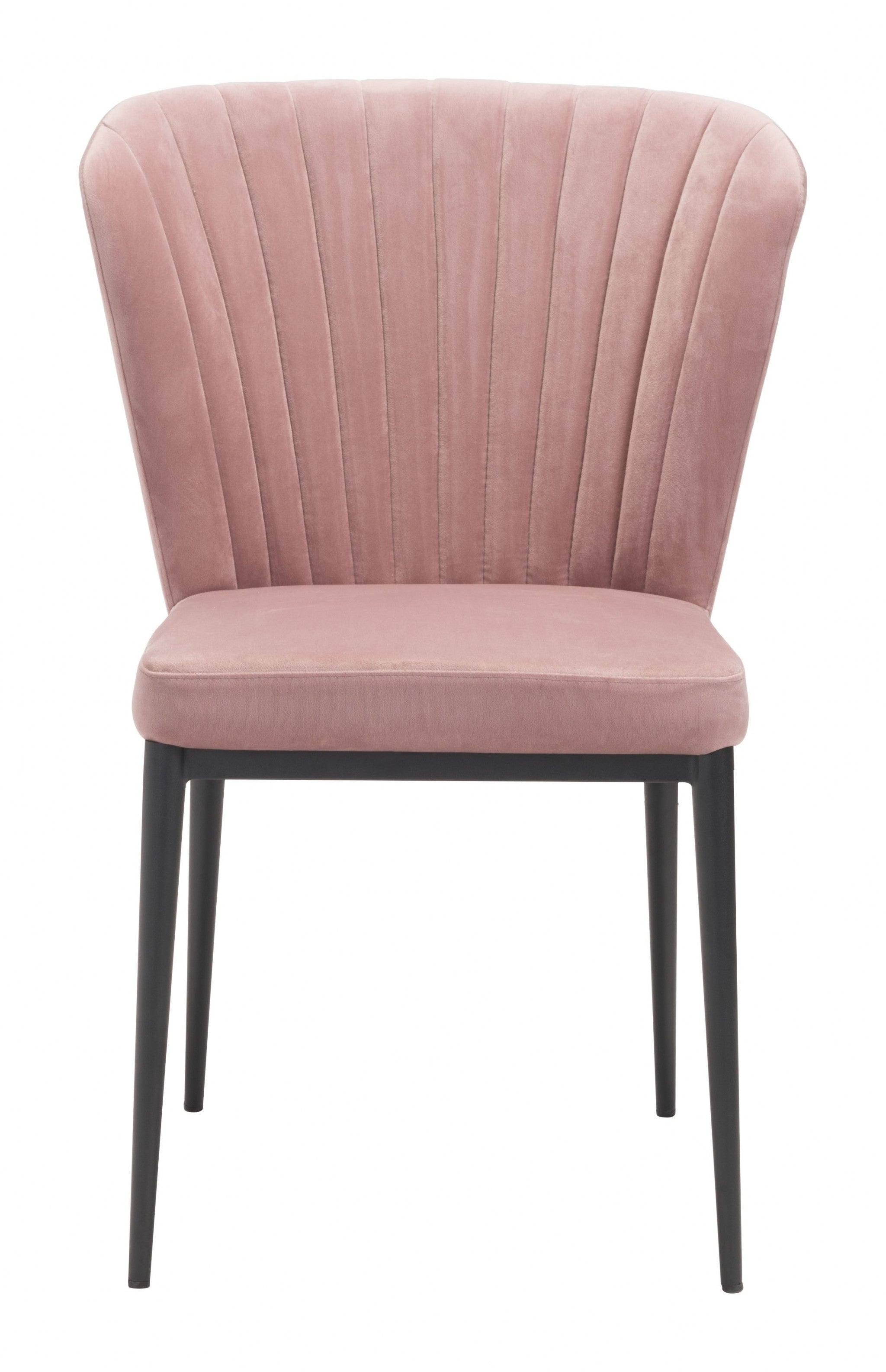 Set of Two Tufted Pink And Black Upholstered Velvet Wing Back Dining Side Chairs