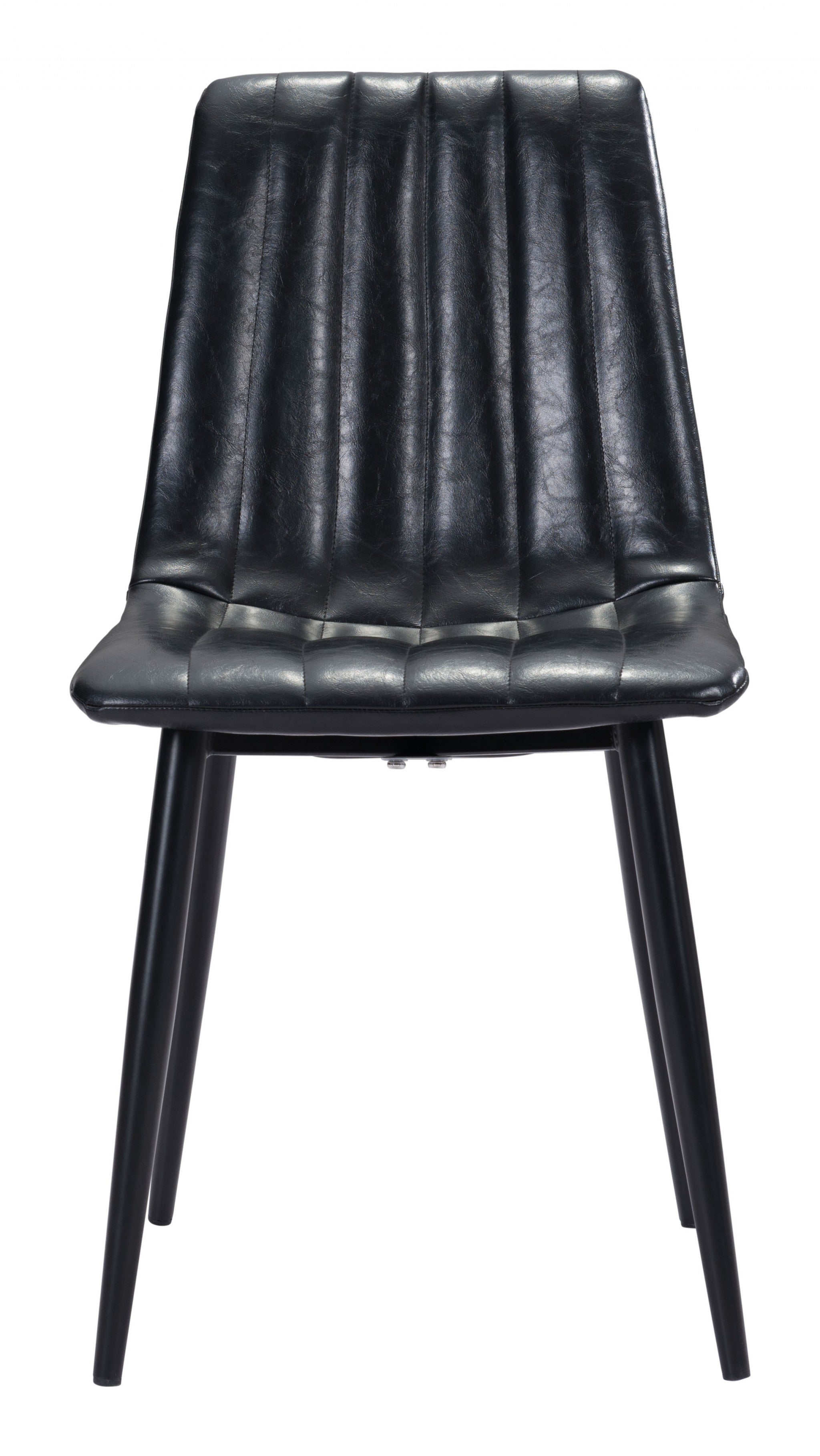 Set of Two Black Faux Leather Channel Scoop Dining Chairs