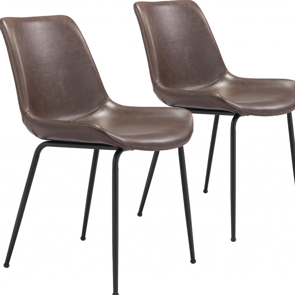 Set of Two Brown and Black Top Shelf Modern Rugged Dining Chairs