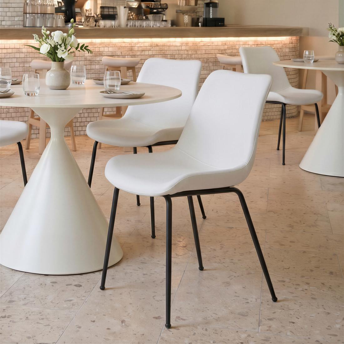 Set of Two White And Black Upholstered Faux Leather Dining Side Chairs
