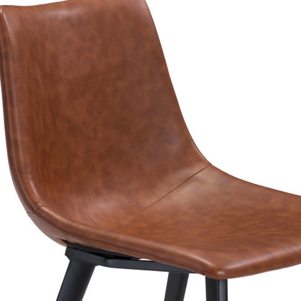 Set of Two Brown Vintage Look Faux Leather Slight Scoop Dining Chairs