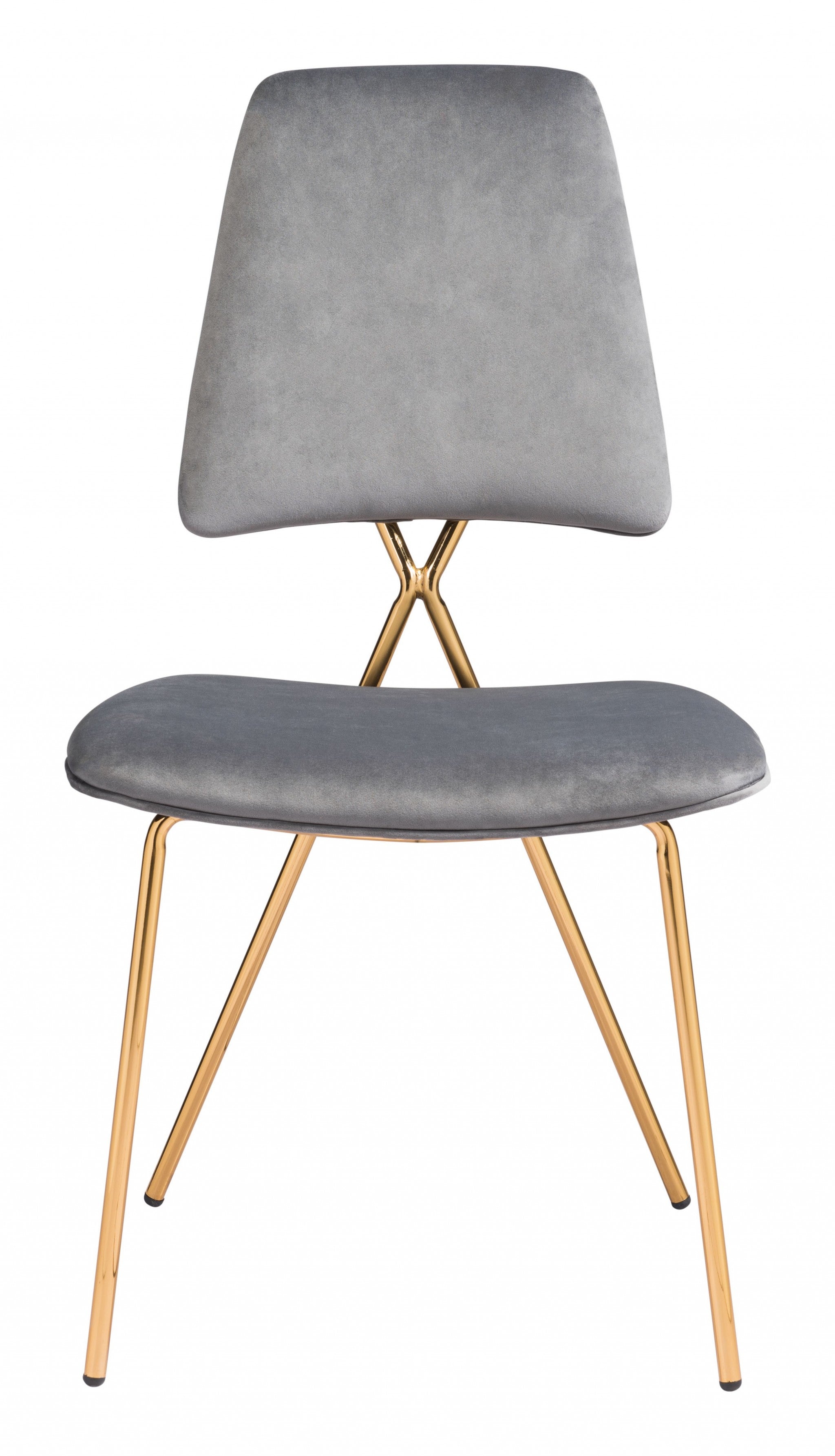 Set of Two Gray and Gold Modern X Dining Chairs