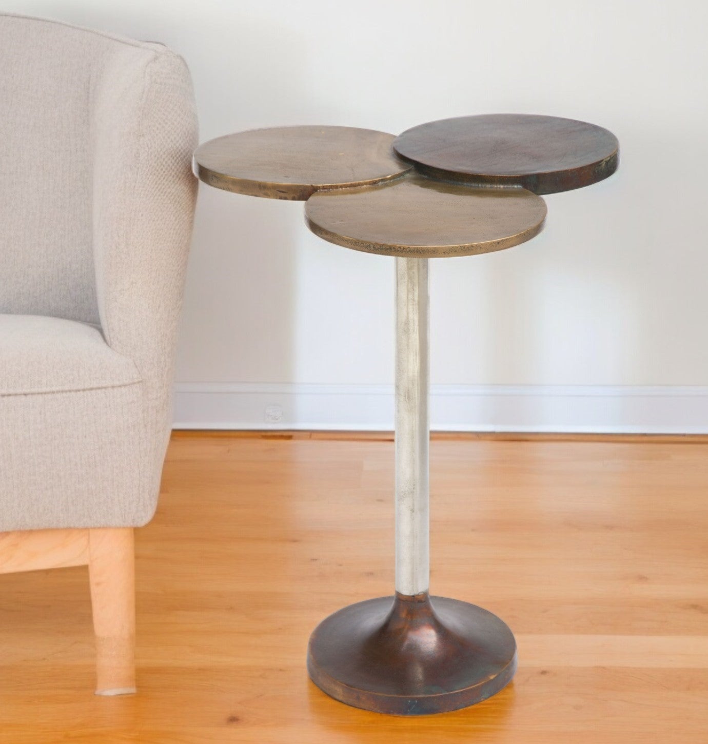 18" Silver Bronze And Brass Aluminum End Table