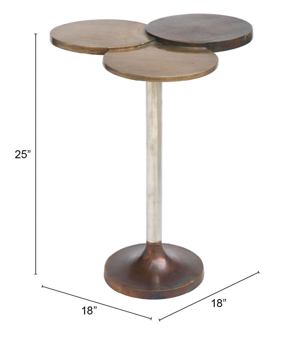 18" Silver Bronze And Brass Aluminum End Table