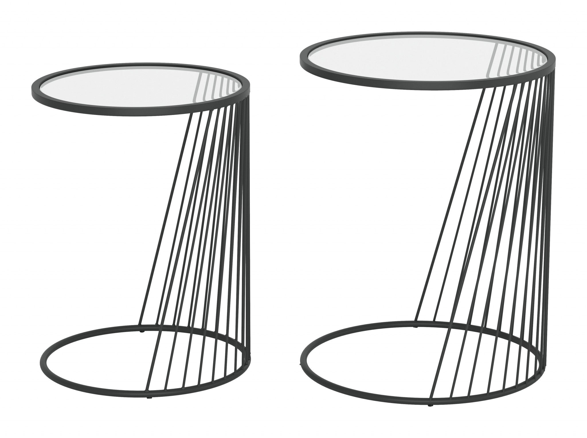 Set Of Two 16" Black And Clear Glass Round Nested Tables
