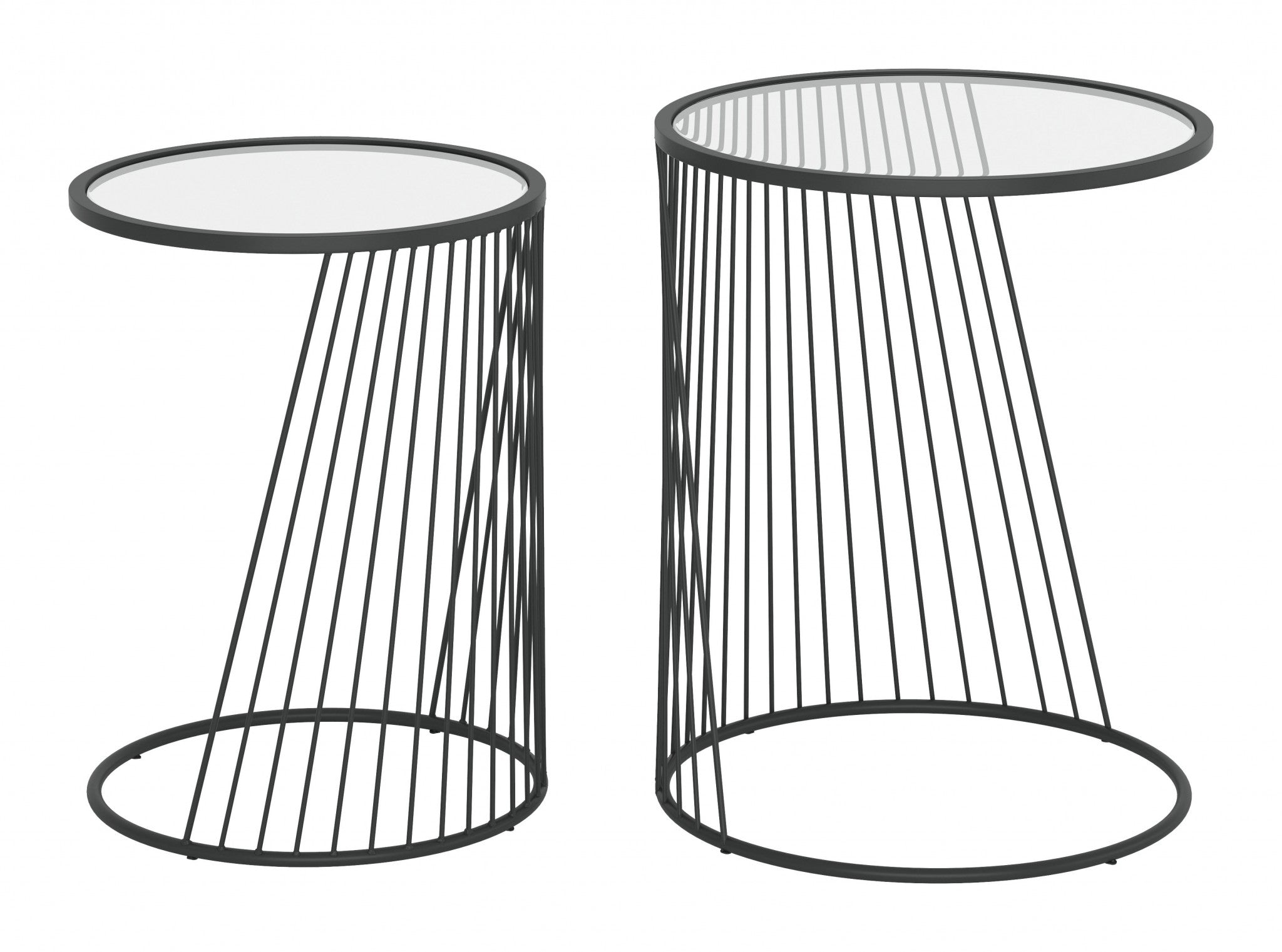 Set Of Two 16" Black And Clear Glass Round Nested Tables