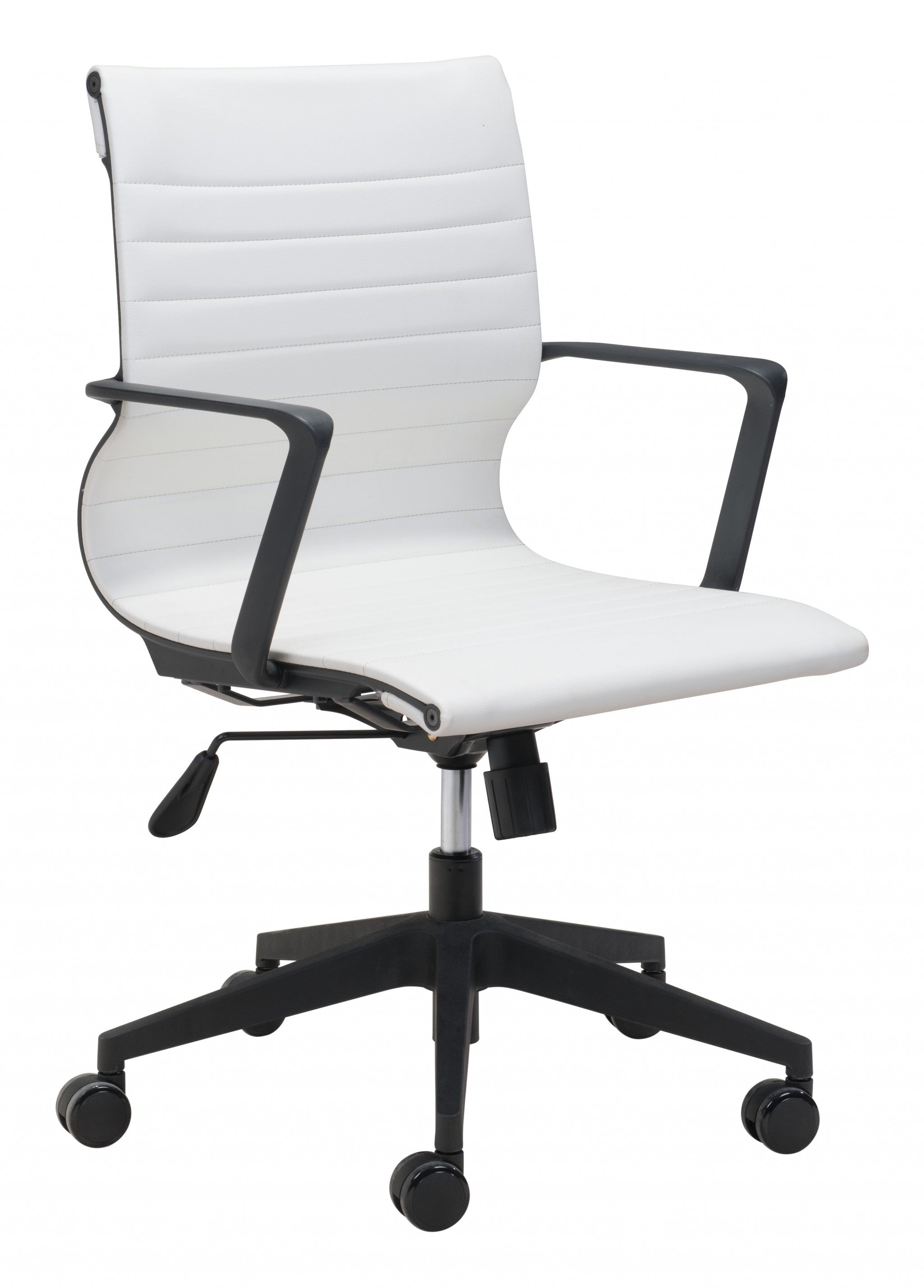 White Faux Leather Seat Swivel Adjustable Task Chair Metal Back Steel Frame