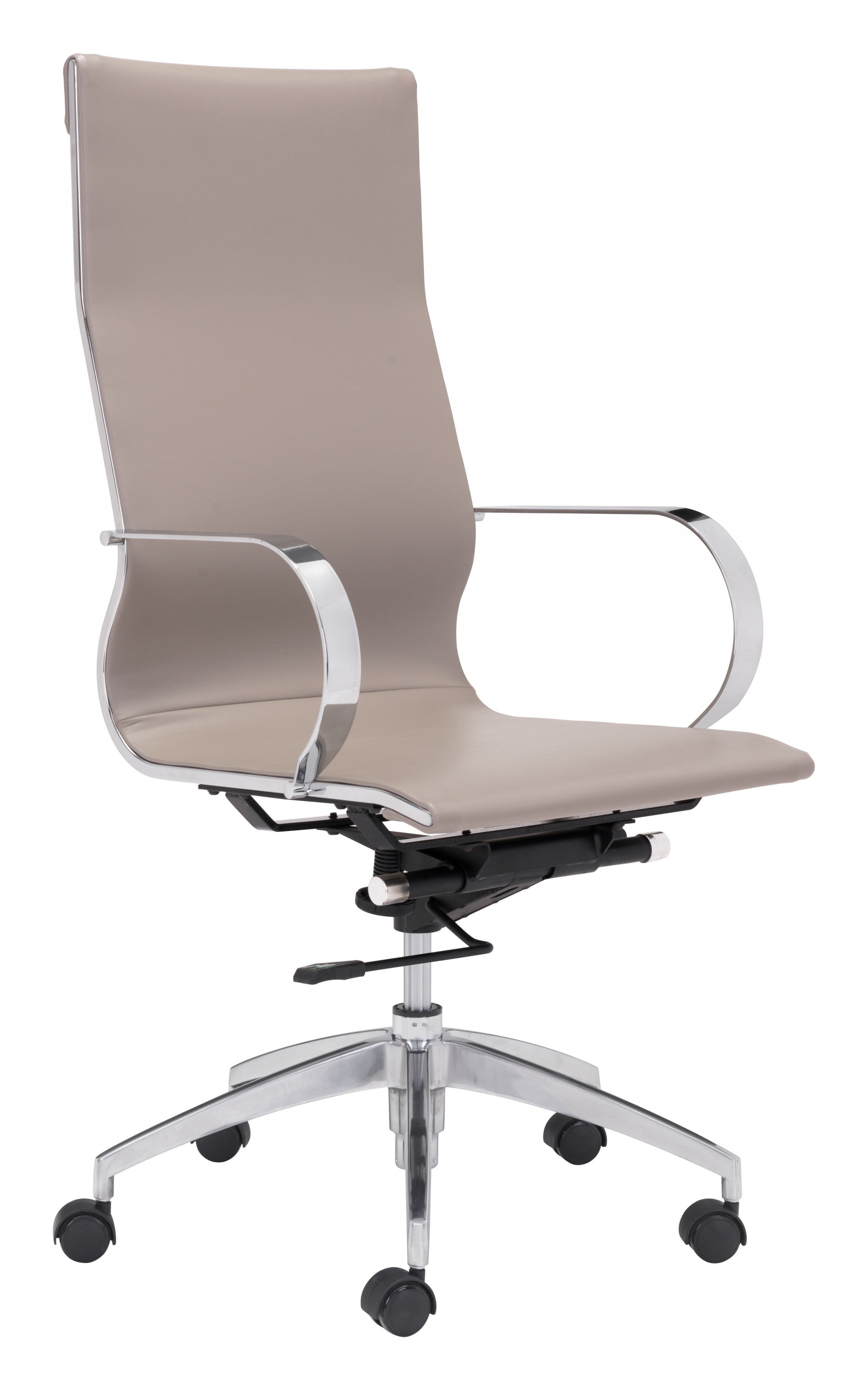 Taupe Faux Leather Seat Swivel Adjustable Conference Chair Metal Back Steel Frame
