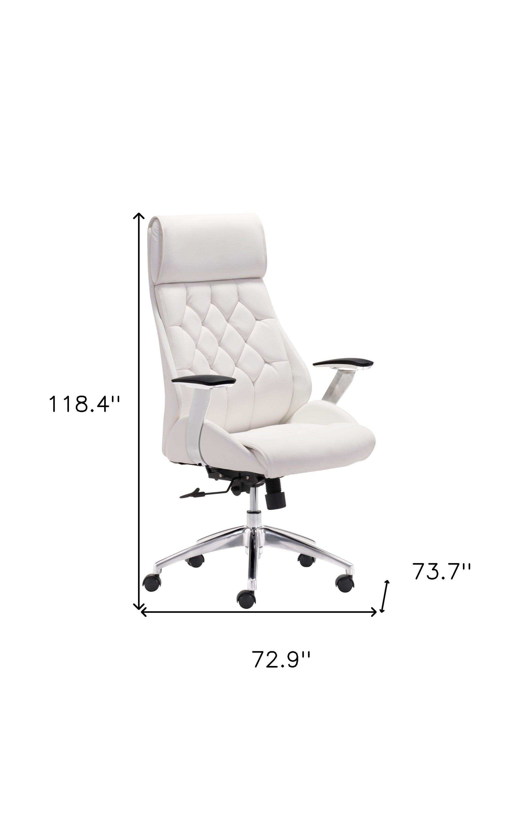 White and Silver Adjustable Swivel Metal Rolling Executive Office Chair