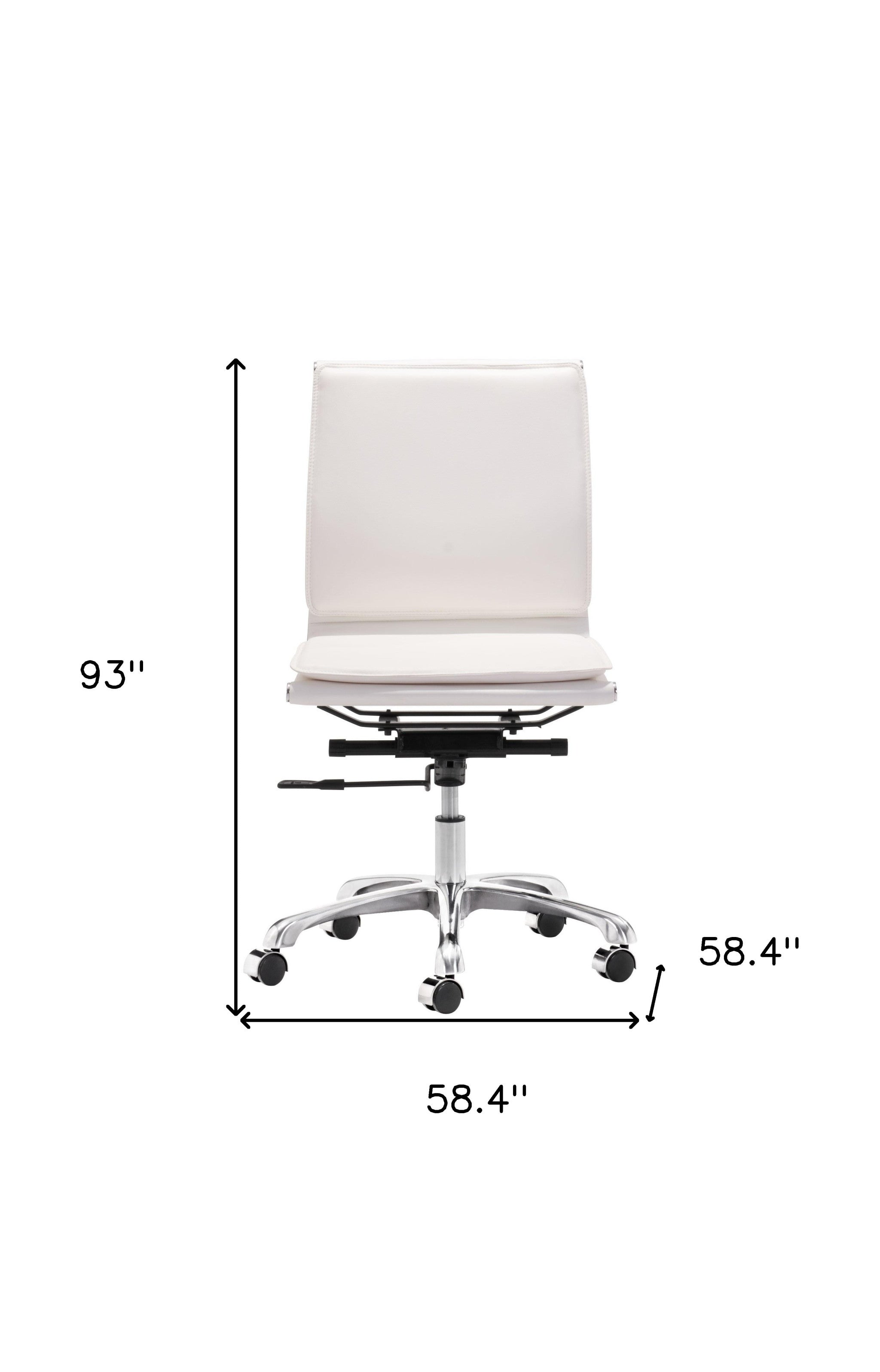 White Faux Leather Seat Swivel Adjustable Executive Chair Metal Back Steel Frame