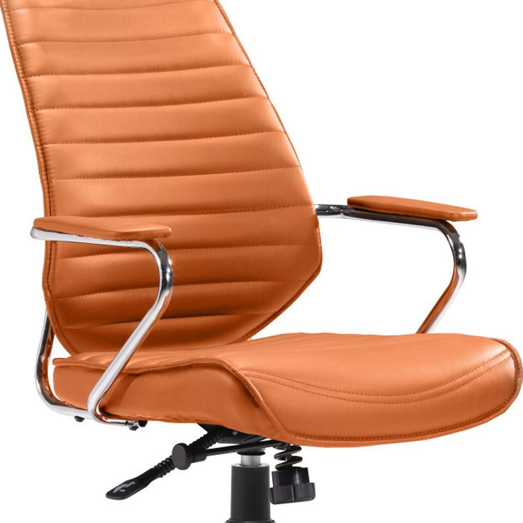 Orange and Silver Adjustable Swivel Faux Leather Rolling Executive Office Chair