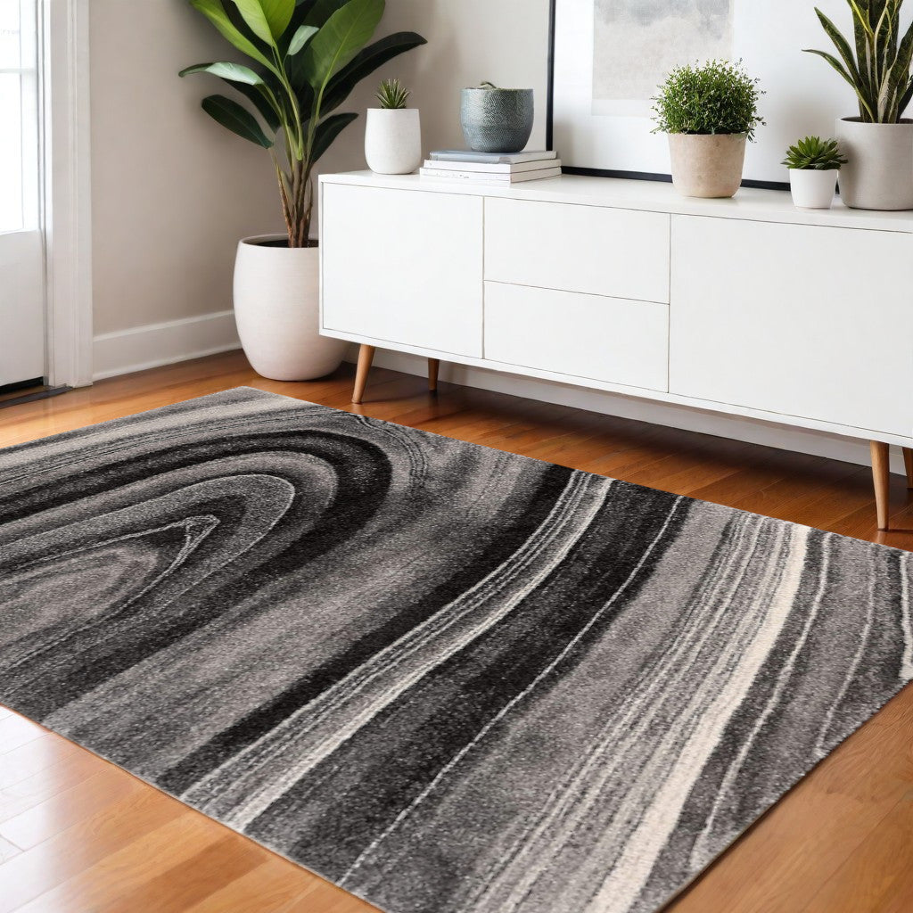 4' X 6' Dark Gray Abstract Illusional Area Rug