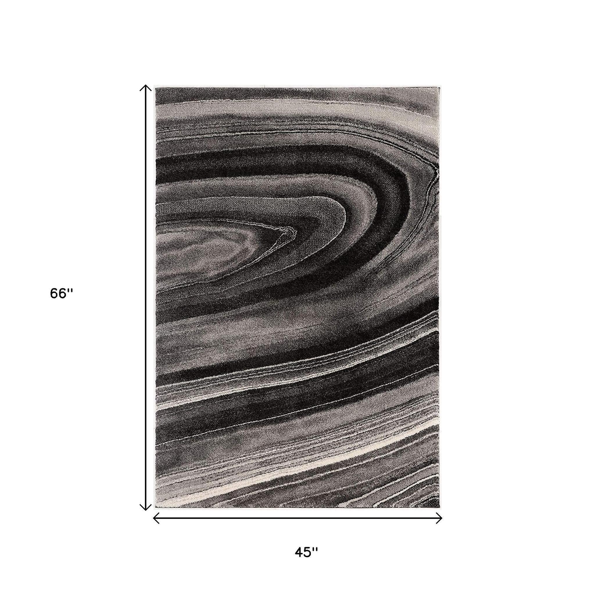 4' X 6' Dark Gray Abstract Illusional Area Rug