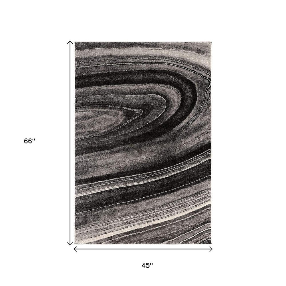 4' X 6' Dark Gray Abstract Illusional Area Rug