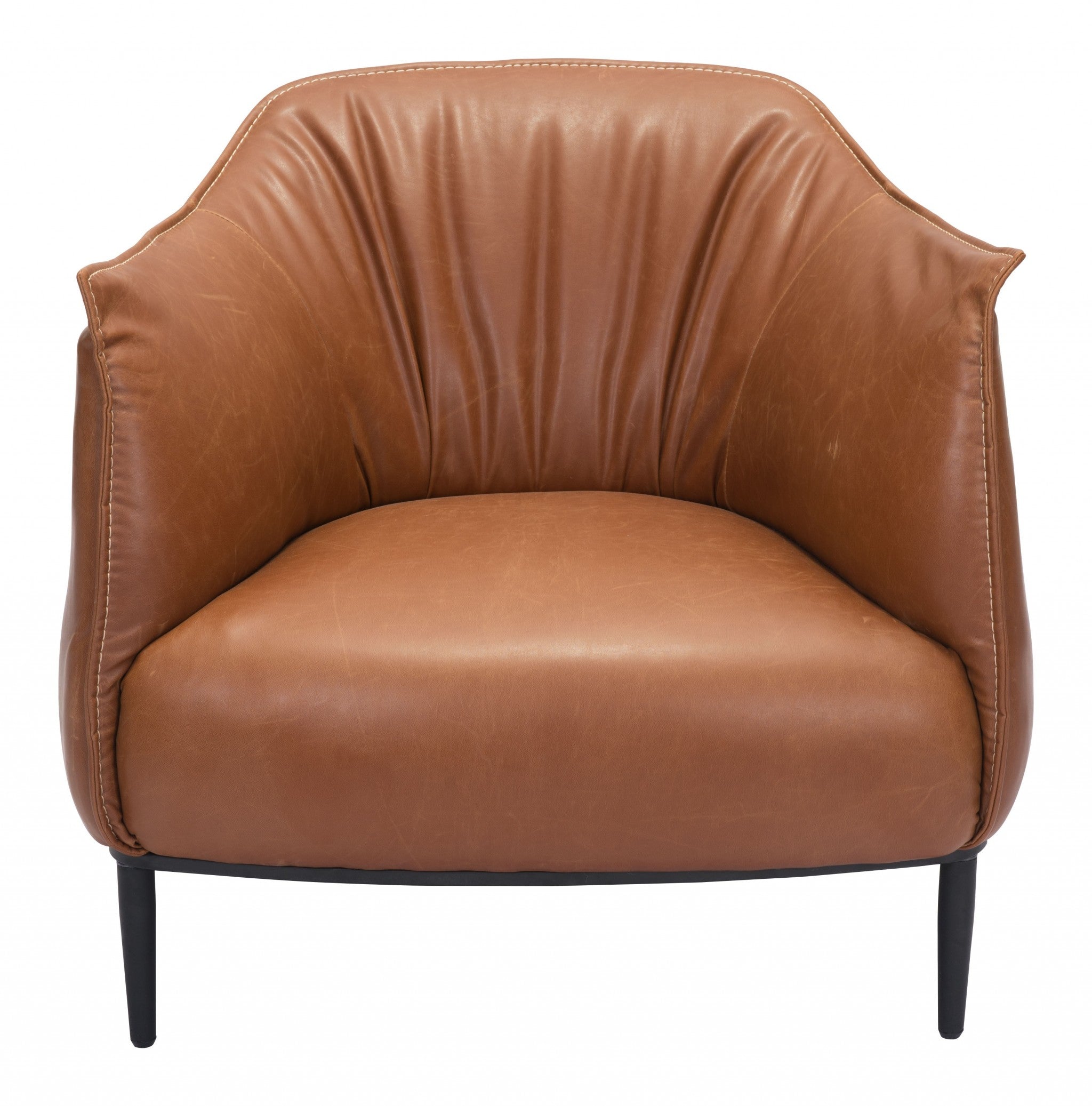 35" Coffee And Brown Faux Leather Barrel Chair
