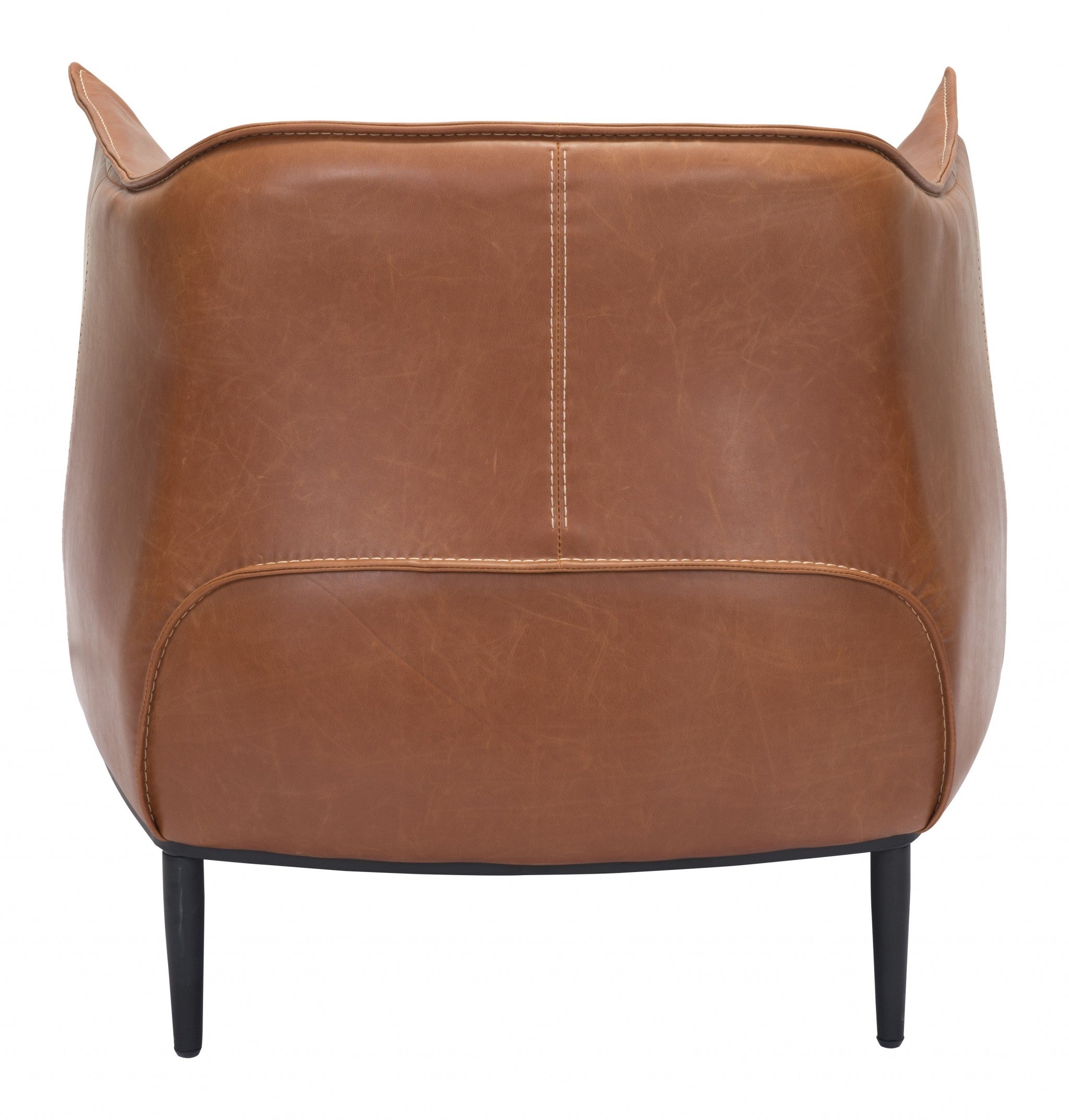 35" Coffee And Brown Faux Leather Barrel Chair