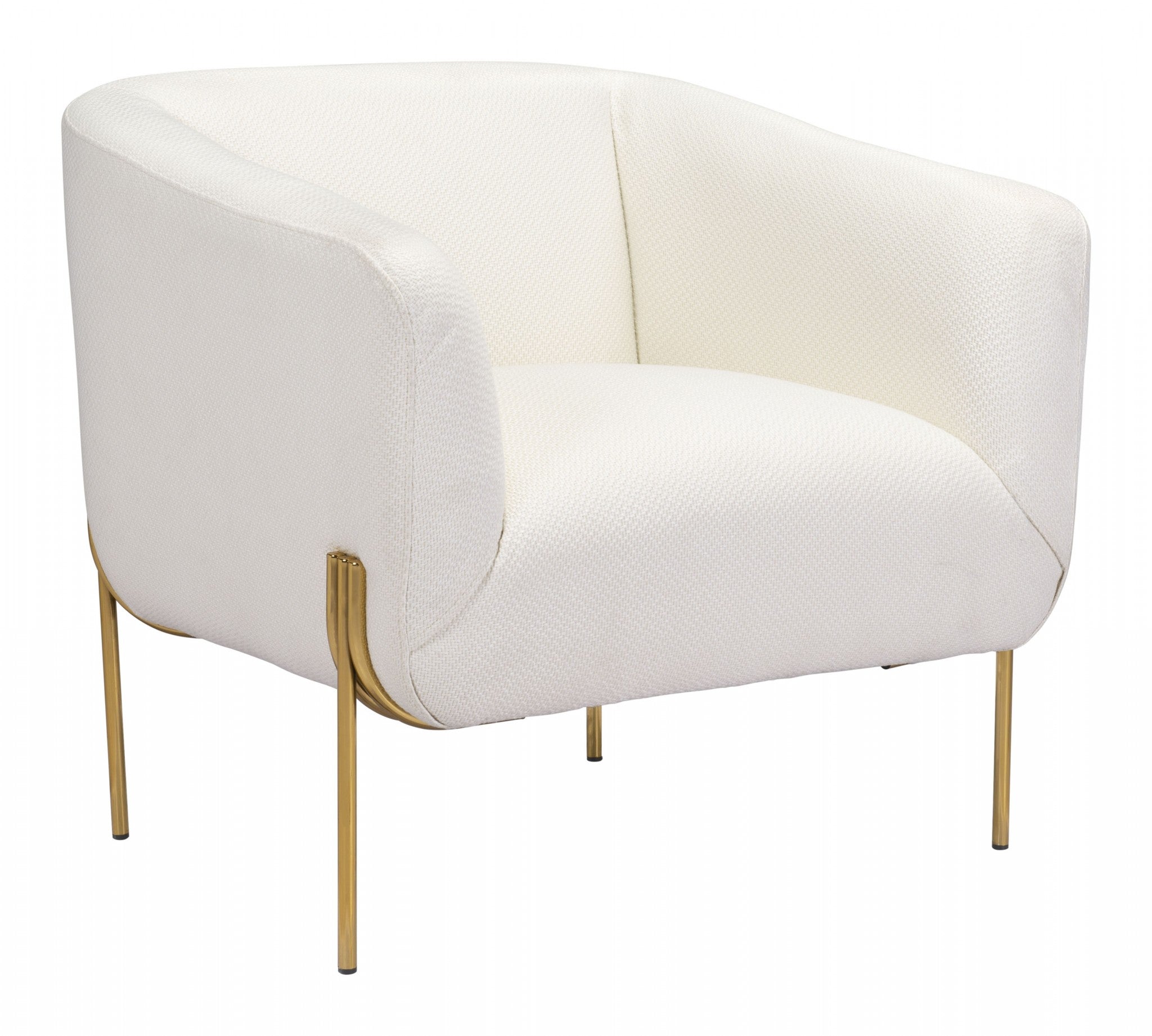 31" Ivory and Gold Textural Upholstered Accent Armchair