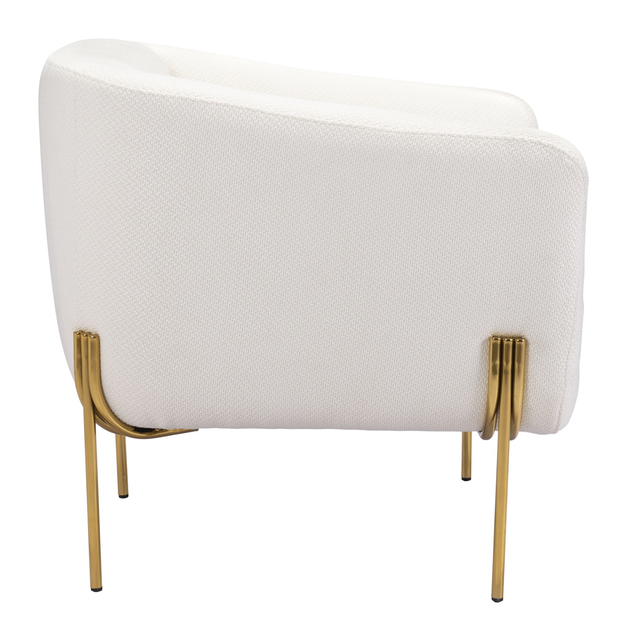 31" Ivory and Gold Textural Upholstered Accent Armchair
