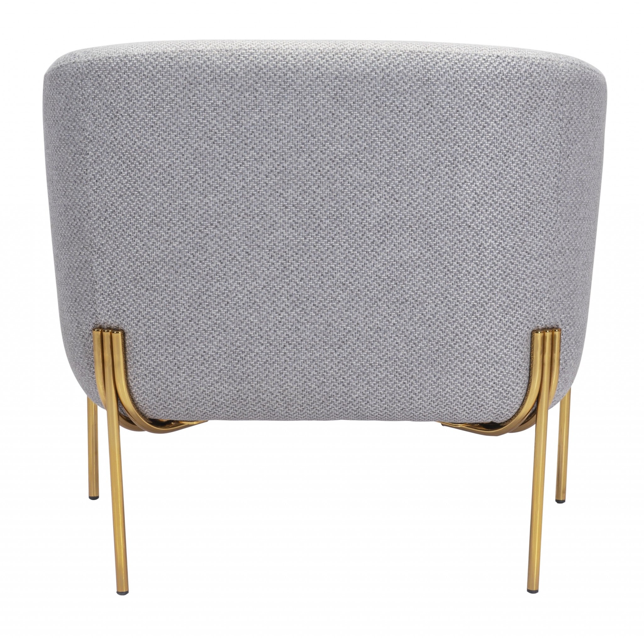 31" Gray And Gold Linen Barrel Chair