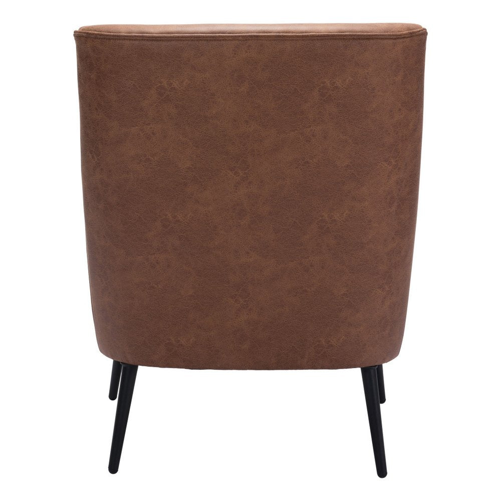 29" Brown And Black Faux Leather And Upholstered Arm Chair And Toss Pillow