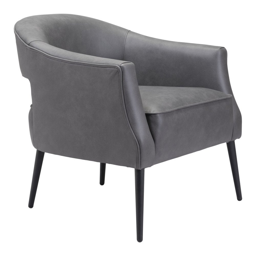 27" Gray And Gold Faux Leather And Upholstered Arm Chair