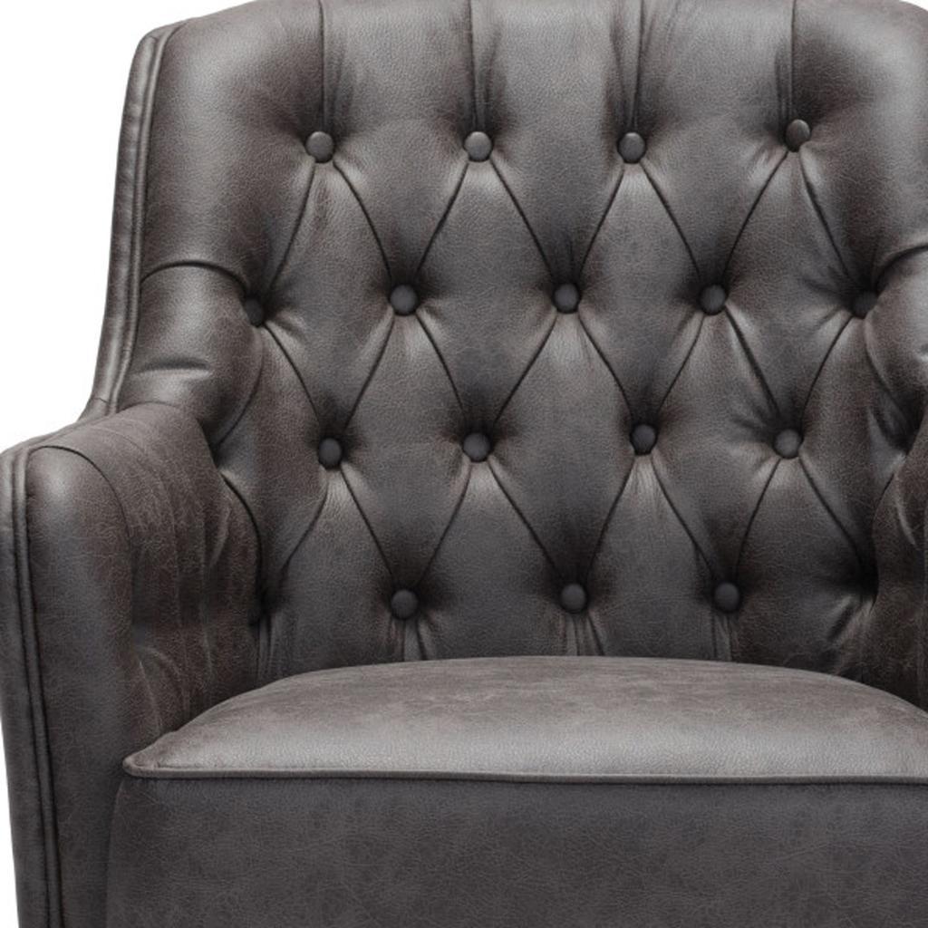 29" Black Faux Leather And Upholstered Tufted Chesterfield Chair