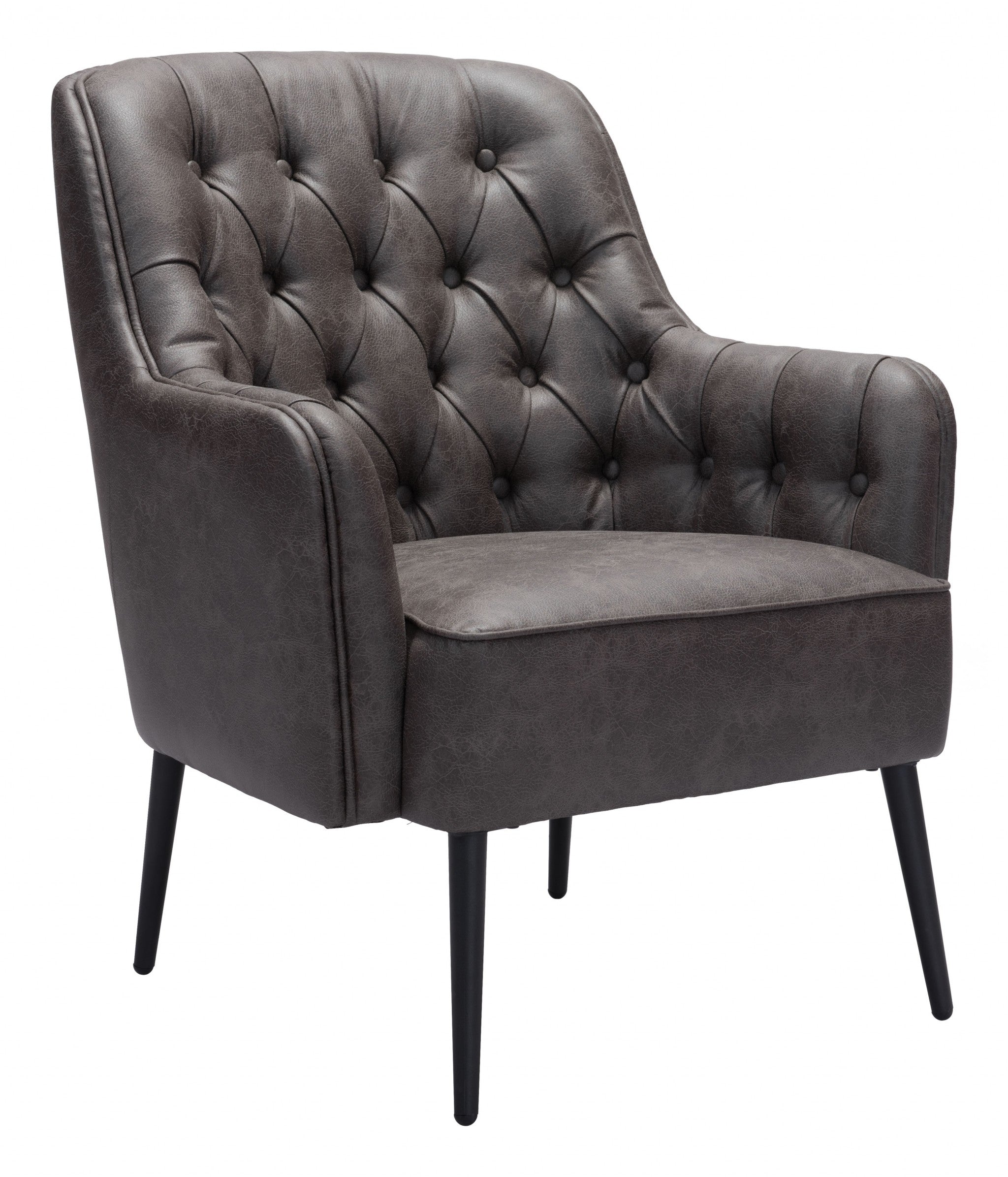 29" Black Faux Leather And Gold Tufted Arm Chair