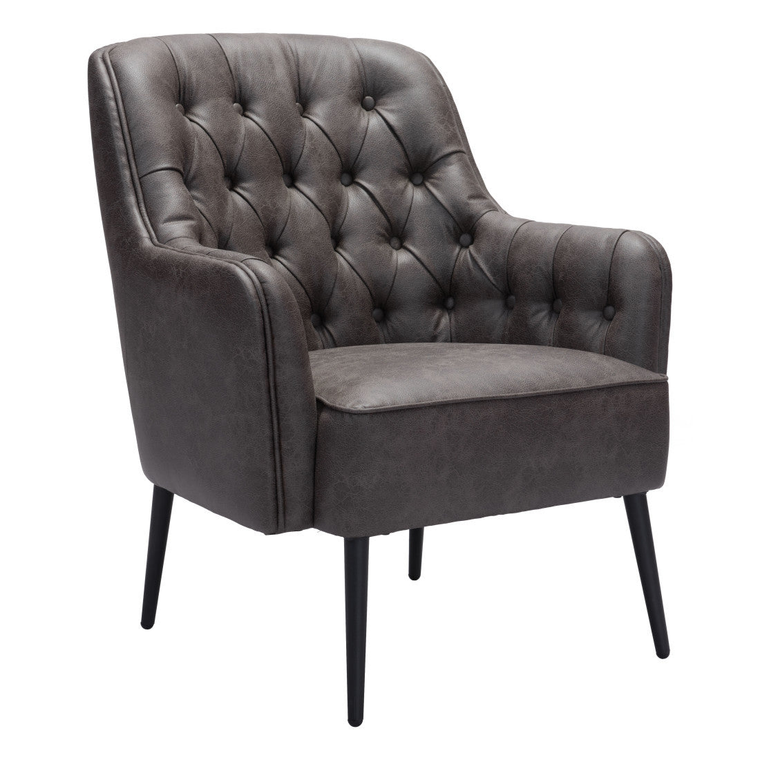 29" Black Faux Leather And Upholstered Tufted Chesterfield Chair