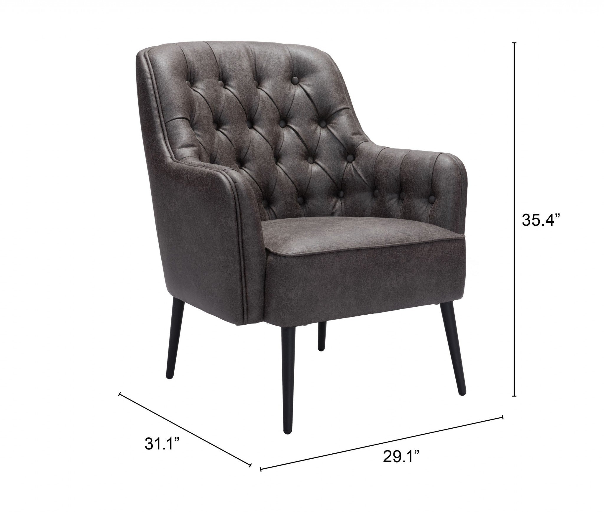 29" Black Faux Leather Tufted Arm Chair