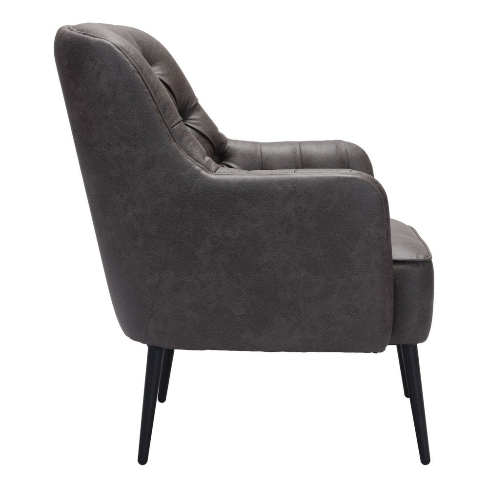 29" Black Faux Leather And Upholstered Tufted Chesterfield Chair