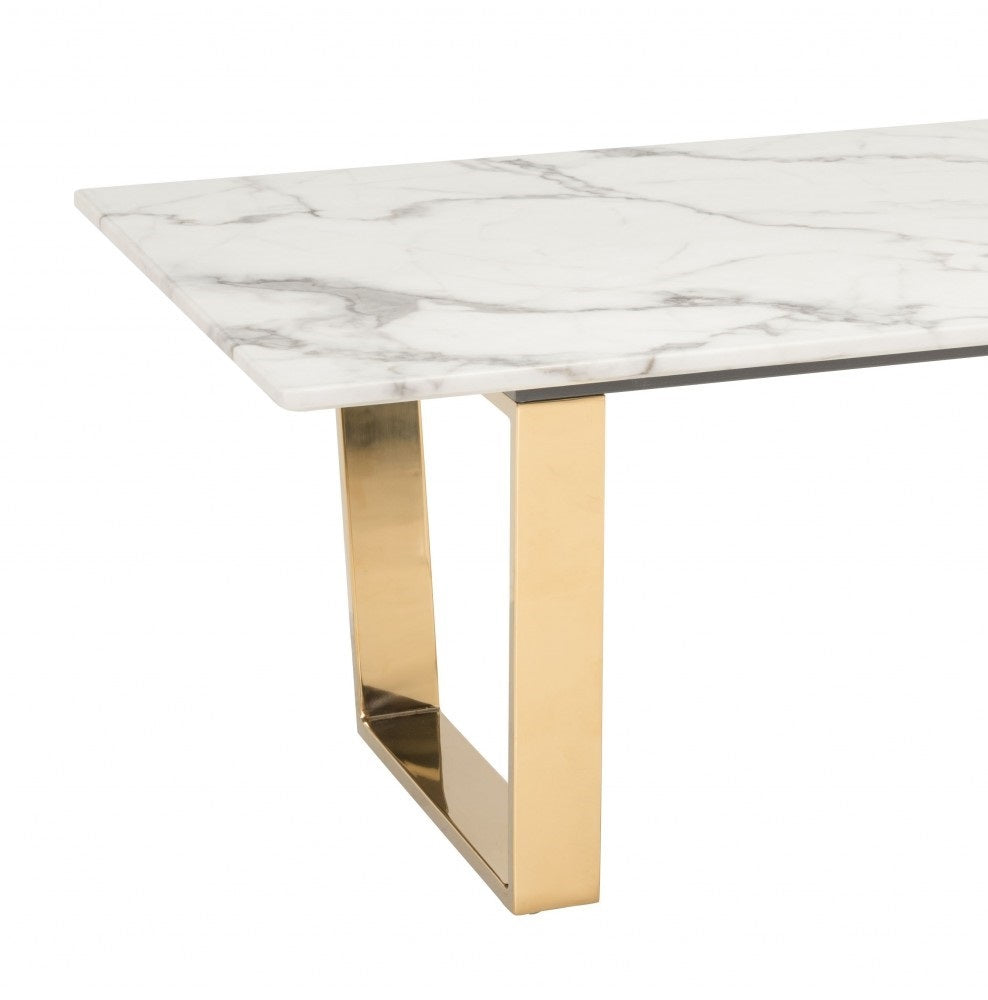 47" White And Gold Faux Marble And Steel Coffee Table