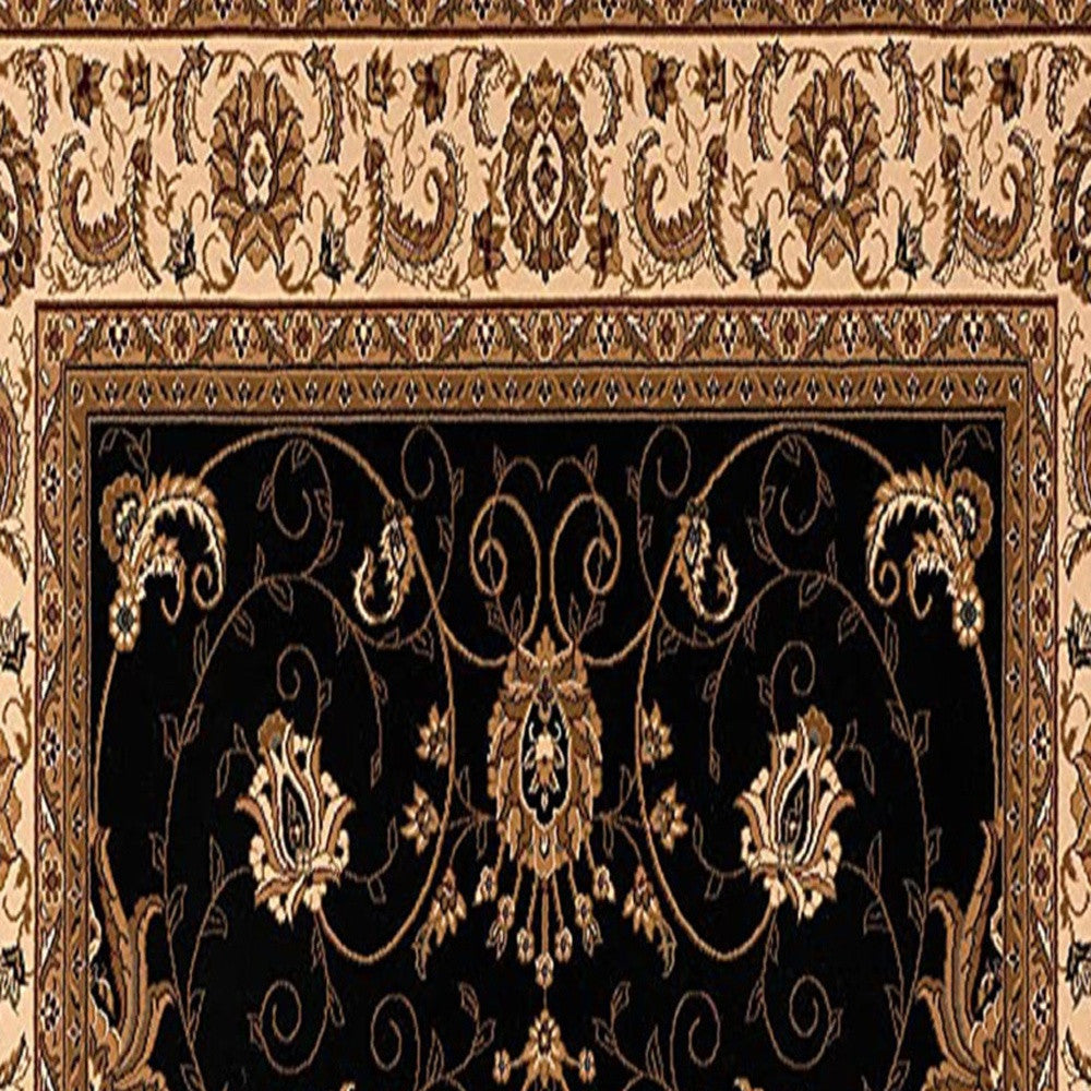 15' Black And Ivory Oriental Runner Rug