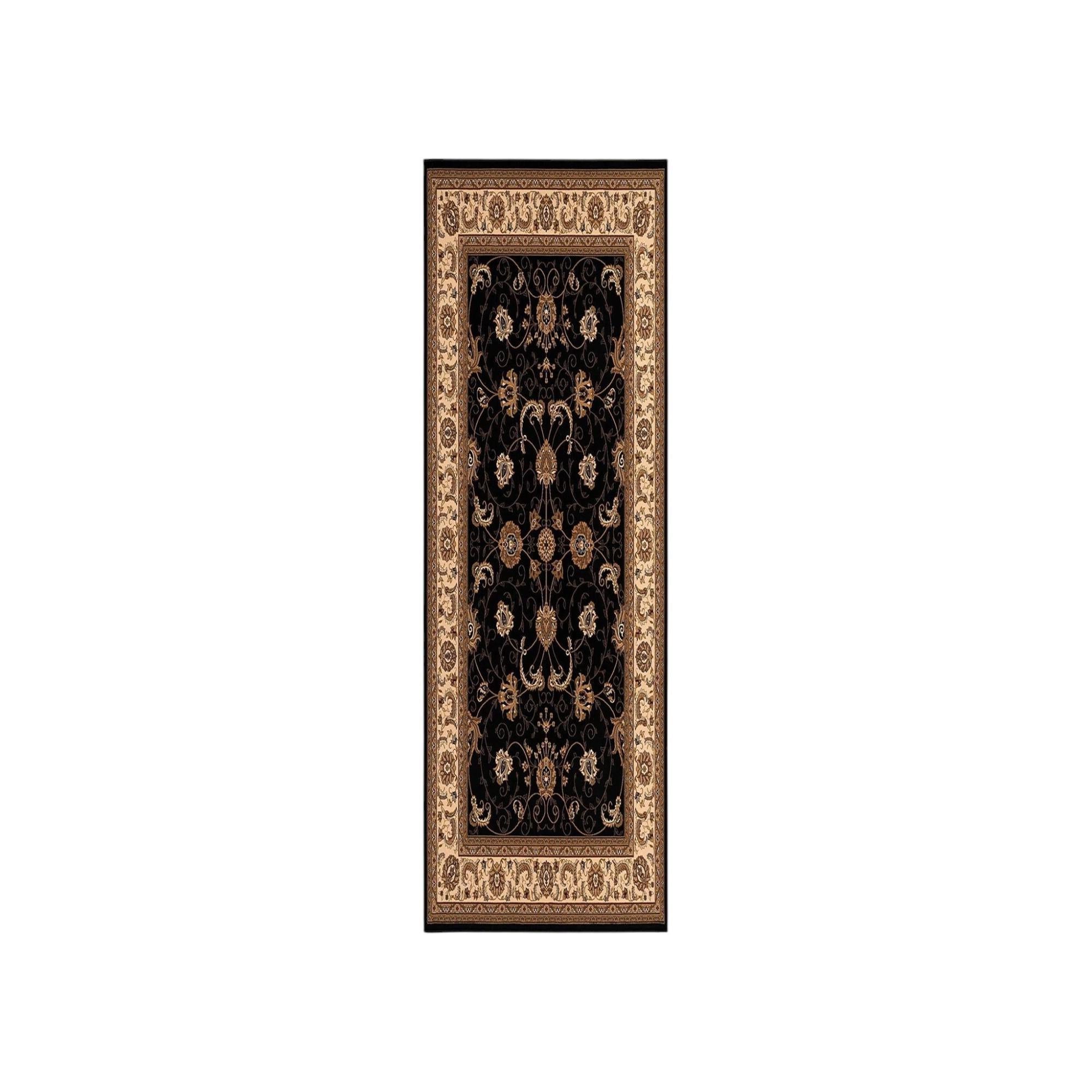 15' Black And Ivory Oriental Runner Rug