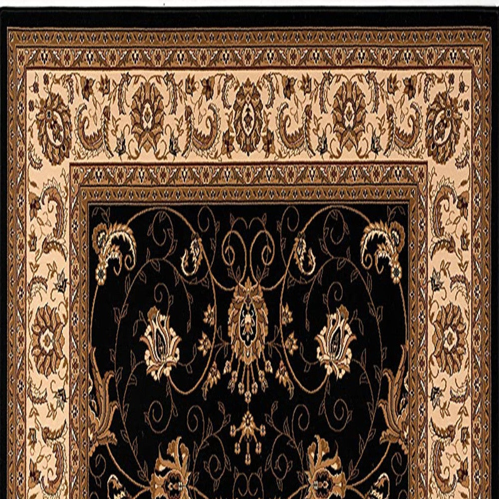 15' Black And Ivory Oriental Runner Rug