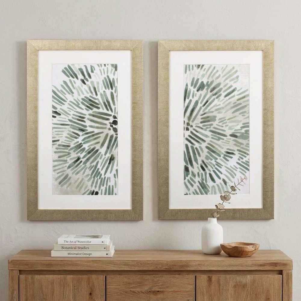 Set of Two Seafoam Green Watercolor Floral Wall Art