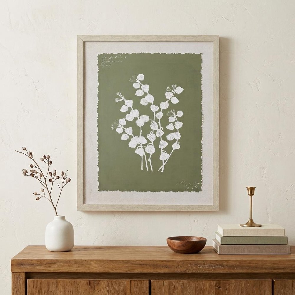 Moss Green and White Botanical Flowers 2 Wall Art