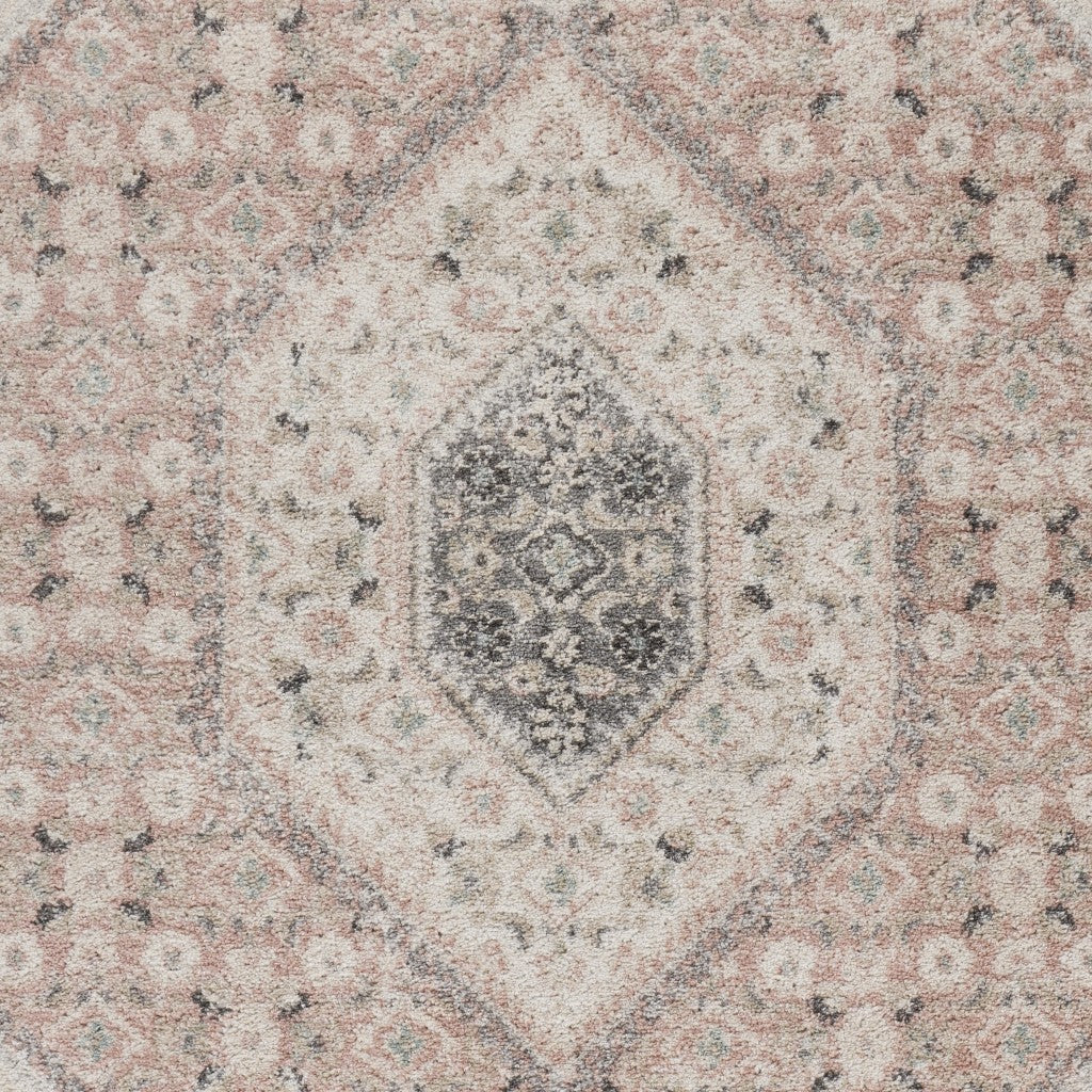 5’ x 7’ Gray and Soft Pink Traditional Area Rug