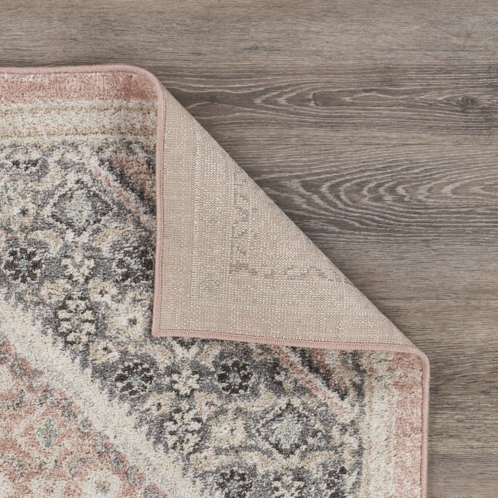 5’ x 7’ Gray and Soft Pink Traditional Area Rug