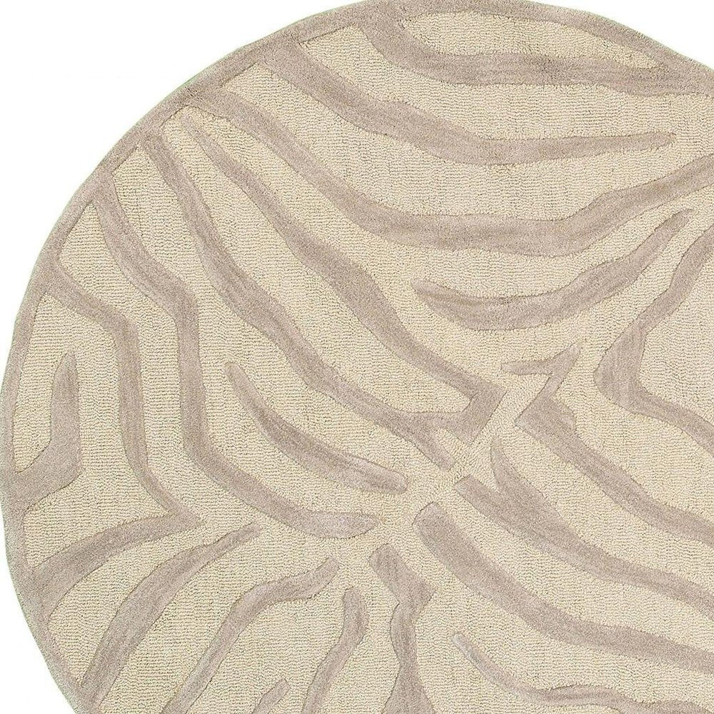 3' Round Taupe Zebra Pattern Area Rug