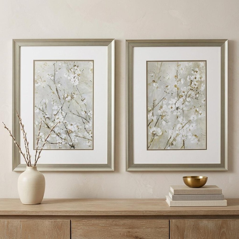 Set of Two Small White Flowers Wall Art