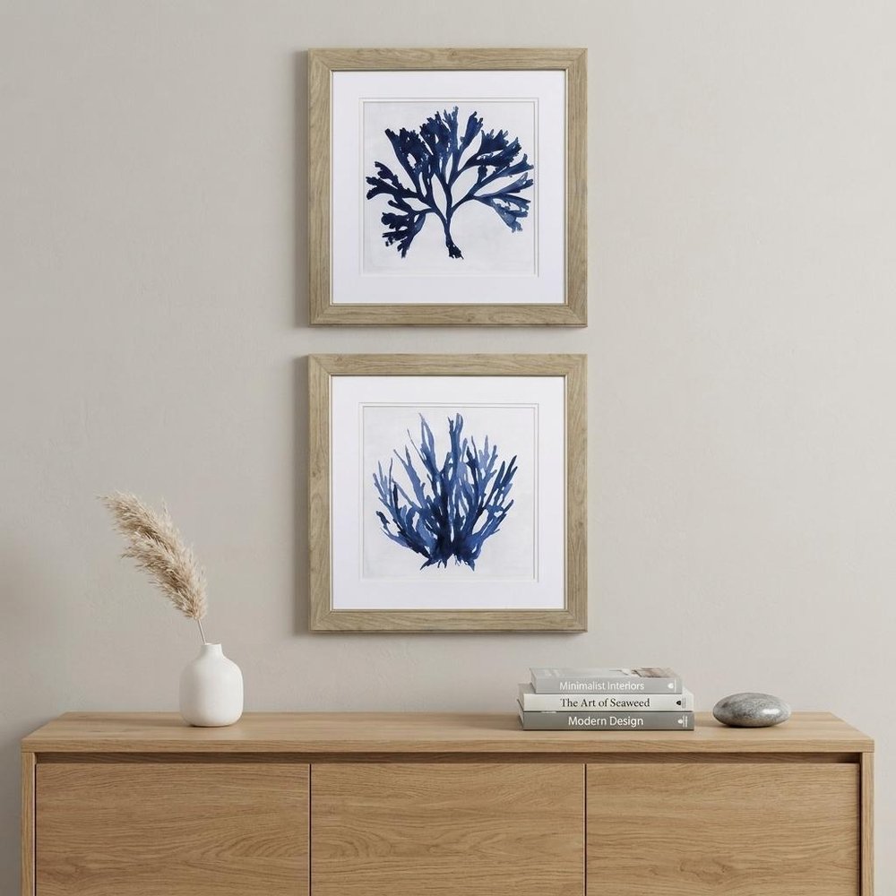 Set of Two Navy Underwater Coral Watercolor Wall Art