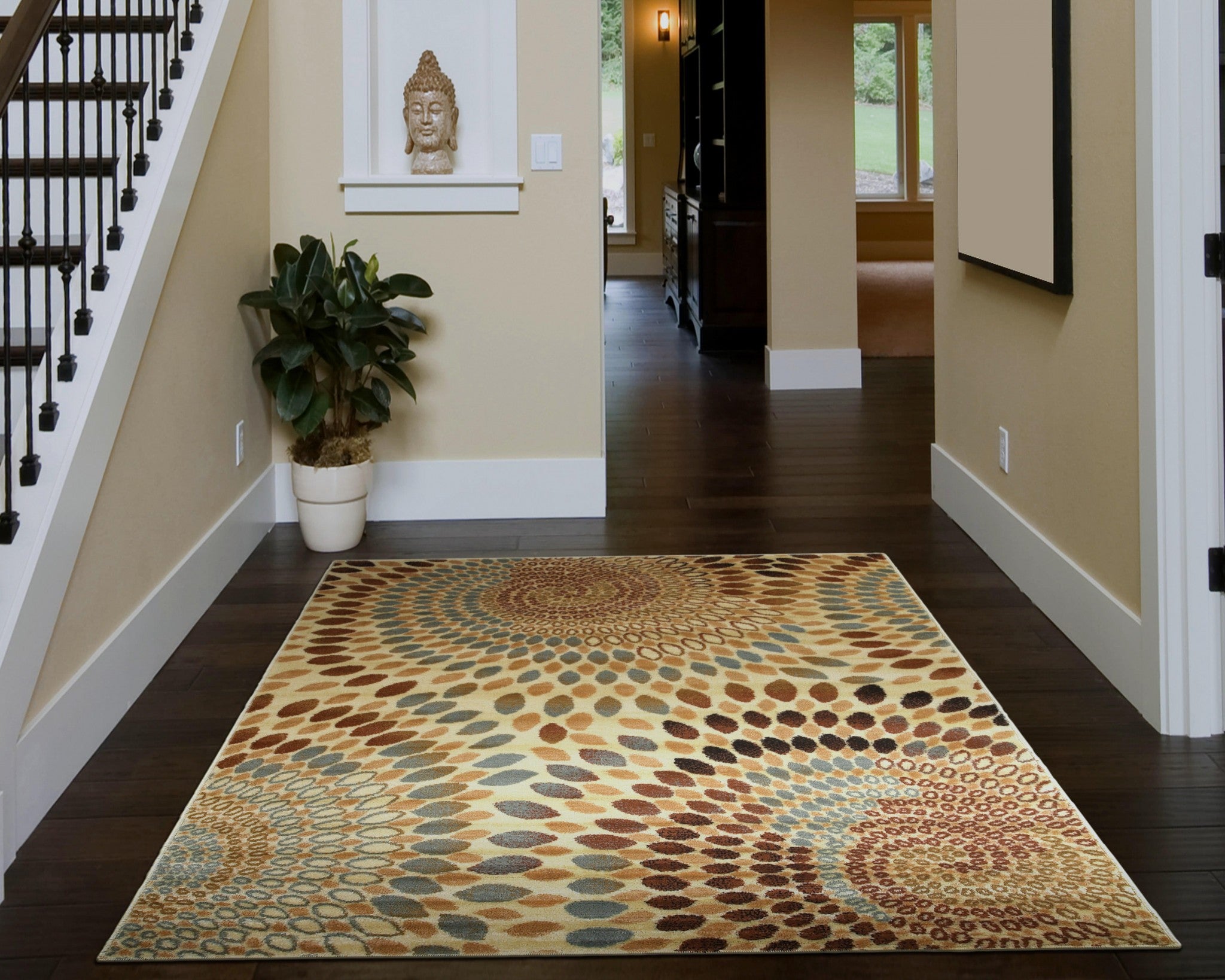 5' X 7' Cream and Brown Swirls Area Rug