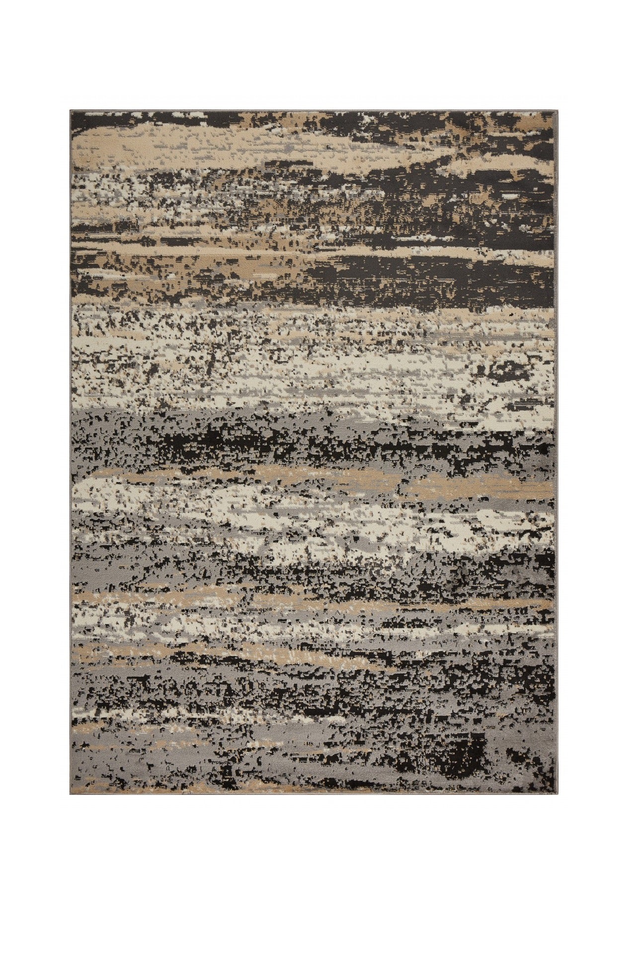 5' X 7' Beige Black And Gray Abstract Area Rug