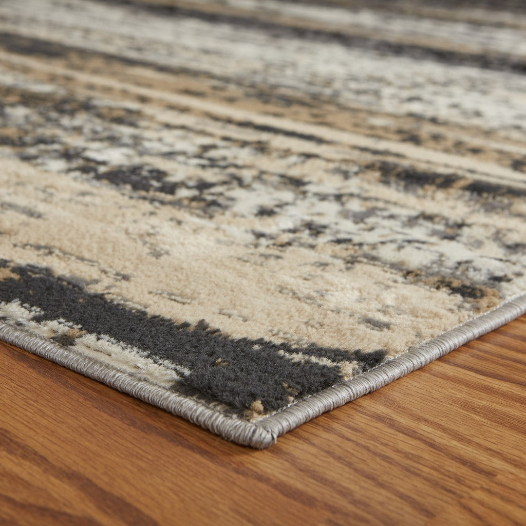 5' X 7' Beige Black And Gray Abstract Area Rug