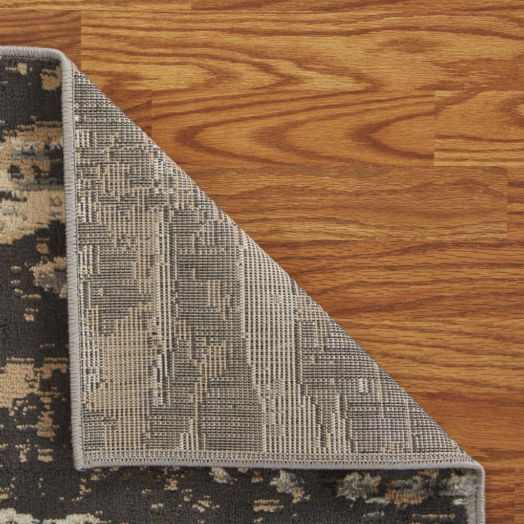 5' X 7' Beige Black And Gray Abstract Area Rug