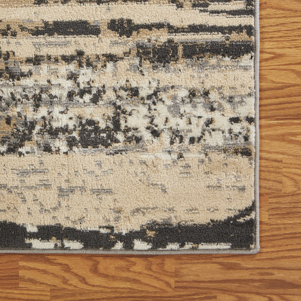 5' X 7' Beige Black And Gray Abstract Area Rug