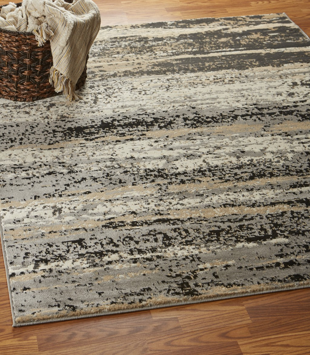 5' X 7' Beige Black And Gray Abstract Area Rug