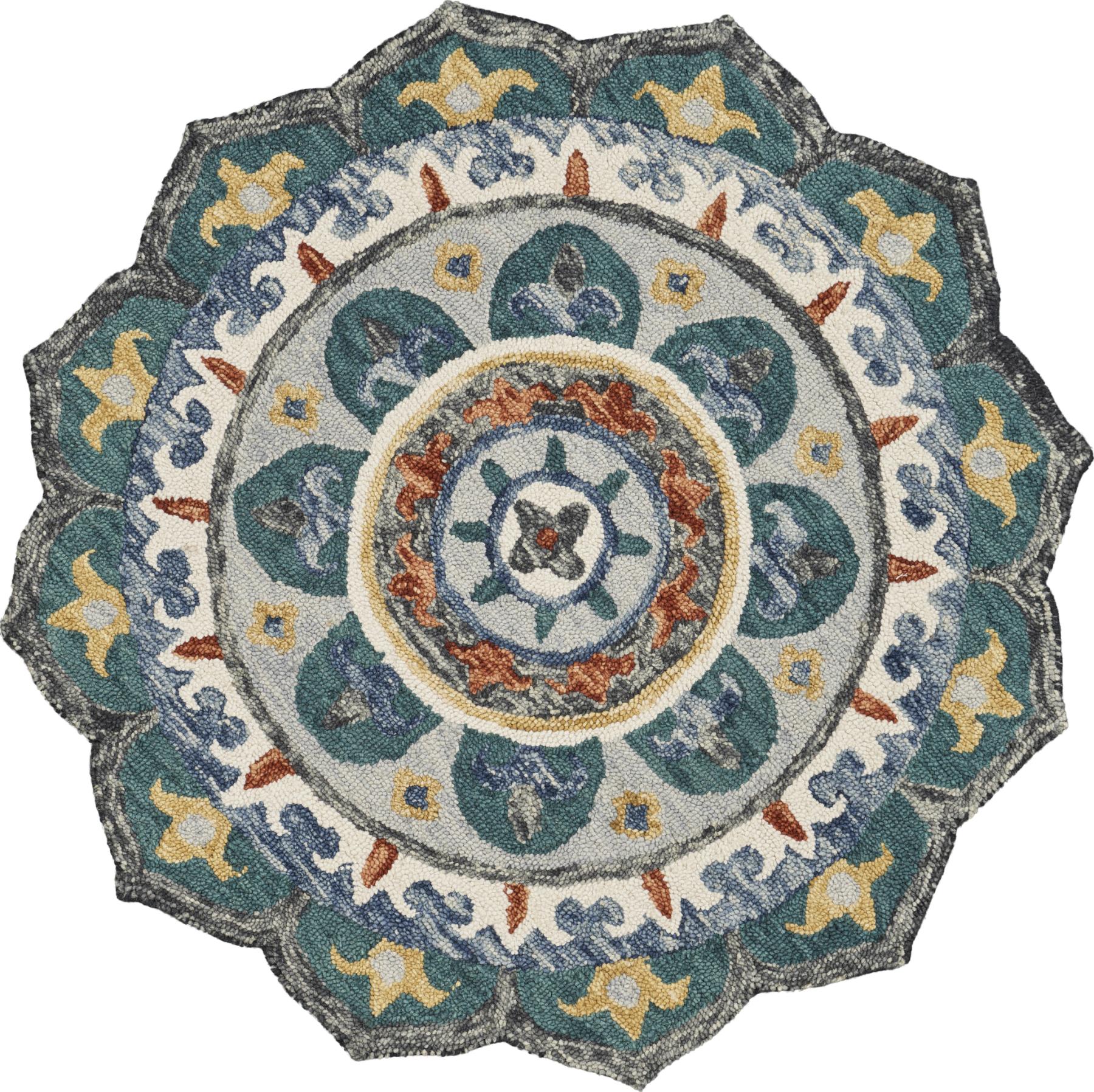 4' Green And Ivory Wool Hand Hooked Round Rug