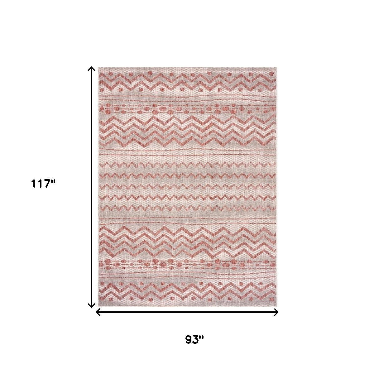 8' X 10' Beige And Red Chevron Indoor Outdoor Area Rug
