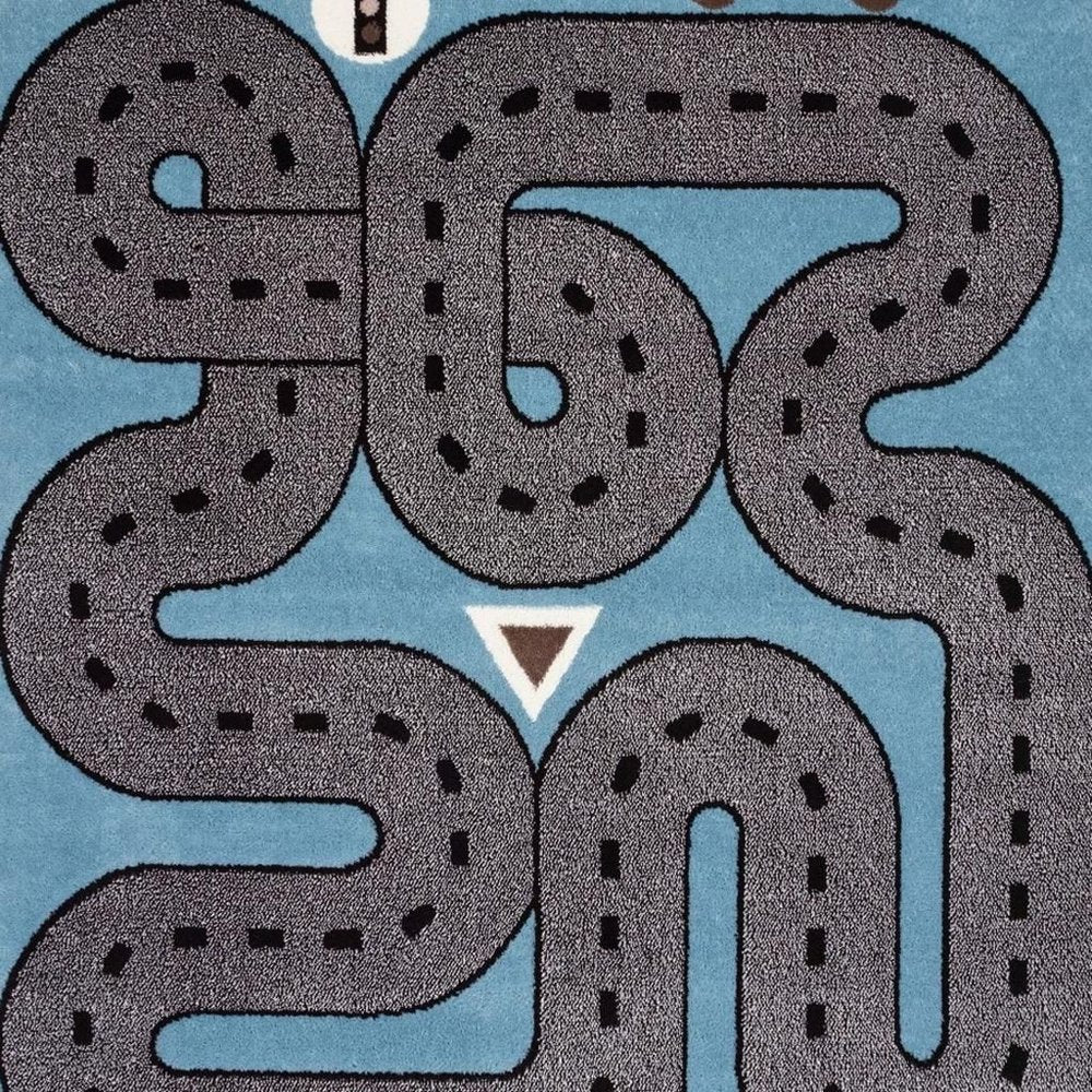 4' X 6' Blue Imaginative Racetrack Area Rug